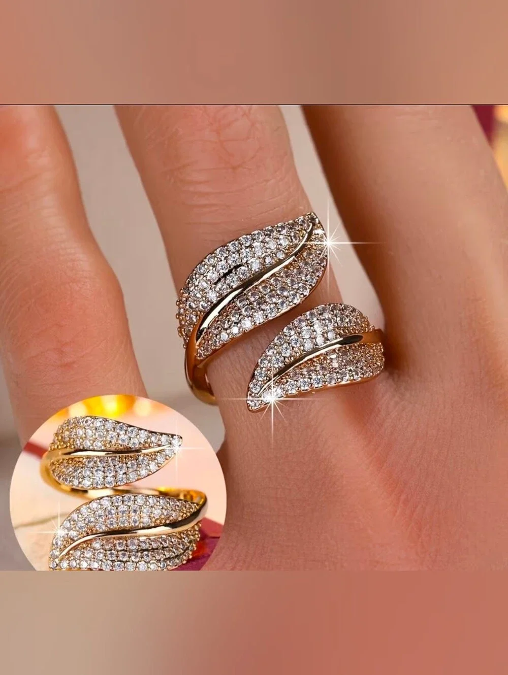 $8 Each Or Bundle 5/$20 Gold Crystal Leaf Adjustable Wrap Ring- No Box